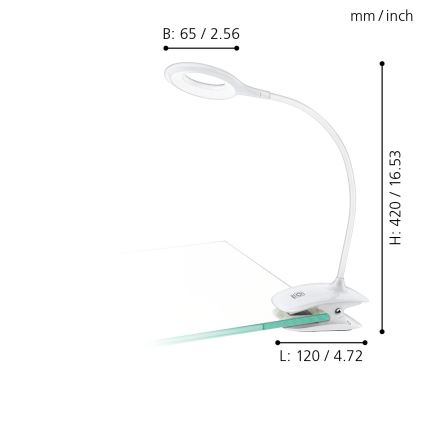 Eglo - dæmpbar LED-lampe med klemme LED/3W/5V 500 mAh hvid