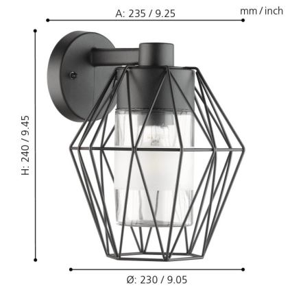 Eglo - Udendørs væglys 1xE27/60W/230V IP44