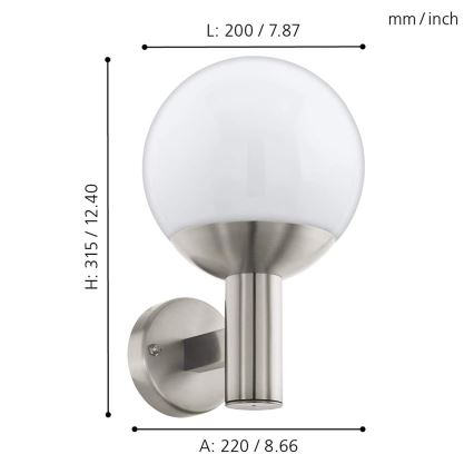 Eglo - Udendørs LED væglampe NISIA-C 1xE27/9W/230V IP44