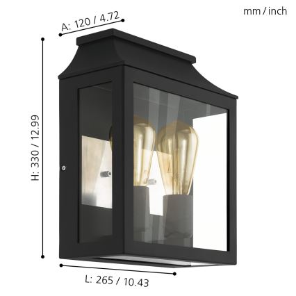 Eglo - Udendørs væglys 2xE27/60W/230V IP44