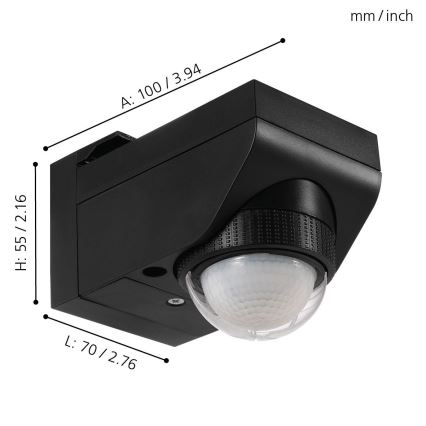 Eglo 97467 - Udendørs bevægelses- og skumringssensor DETECT ME 4 12 m sort IP44