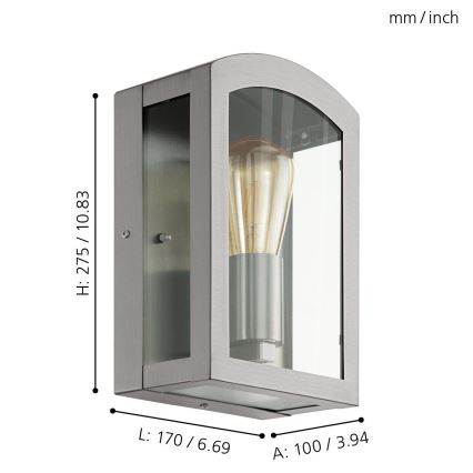 Eglo 97477 - Udendørs væglys PARETTA 1xE27/60W/230V mat krom IP44