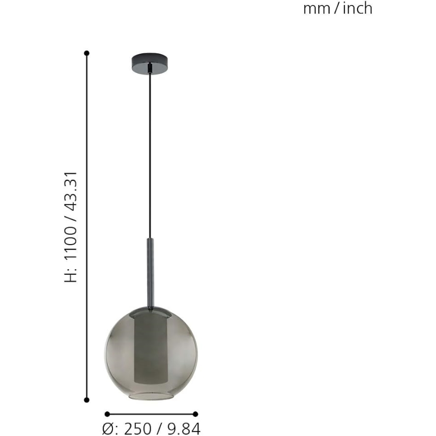 Eglo 97633 - Pendellampe med kabel TINDARI 1xE27/60W/230V røgfarvet sort