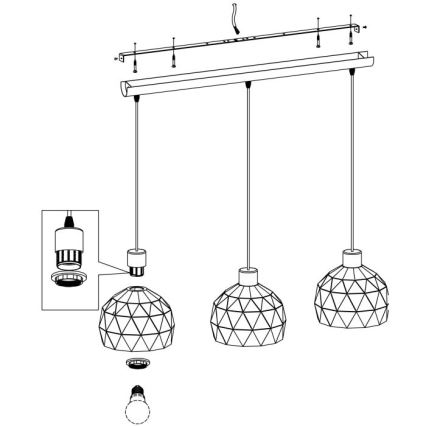 Eglo - Lysekrone i en snor 3xE14/40W/230V