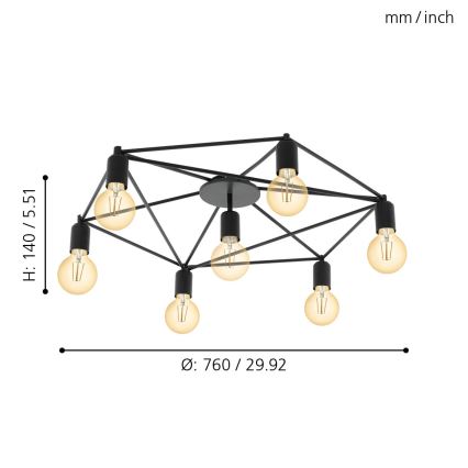 Eglo - Fastmonteret lysekrone 7xE27/60W/230V antik sort