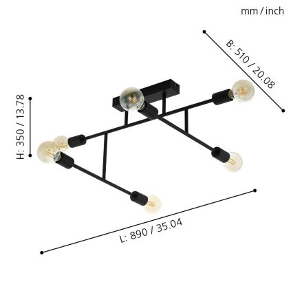 Eglo - Fastmonteret lysekrone 6xE27/40W/230V antik sort