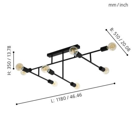 Eglo - Fastmonteret lysekrone 8xE27/40W/230V antik sort