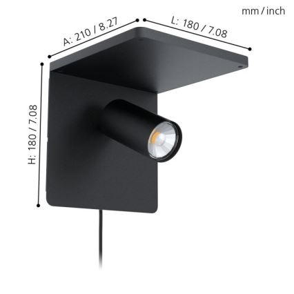Eglo - LED væglampe med trådløs opladning 1xGU10/5W/230V