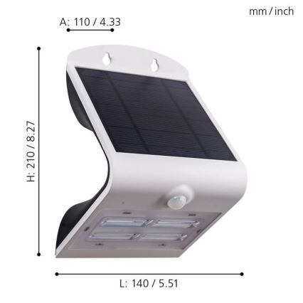 Eglo - Solcellelampe med sensor LED/3,2W/3,7V 2000 mAh IP54