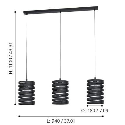 Eglo - Lysekrone i en snor 3xE27/40W/230V