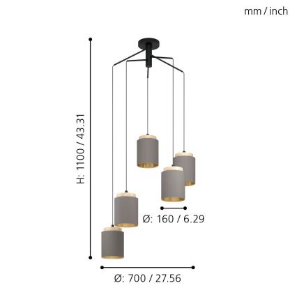 Eglo 99447 - Kabelophængt lysekrone ALBARIZA 5xE27/40W/230V (spider)
