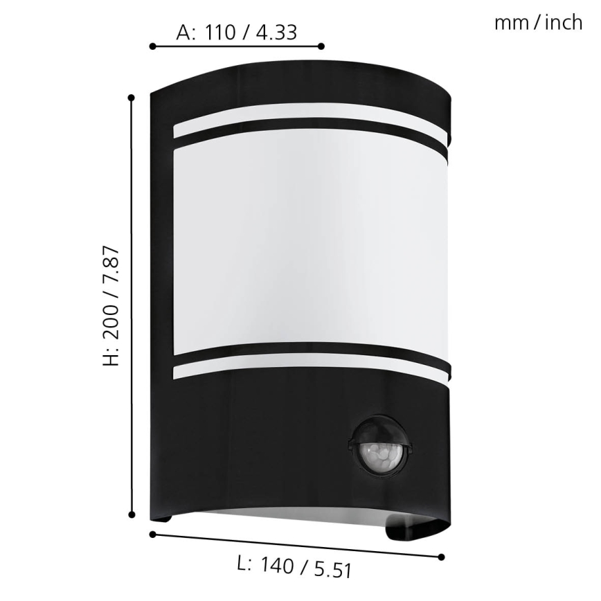 Eglo - Udendørs væglampe m. sensor 1xE27/40W/230V IP44