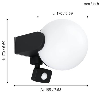 Eglo - Udendørs væglampe med sensor 1xE27/15W/230V IP44