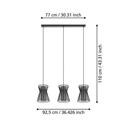 Eglo - Pendel 3xE27/40W/230V sort