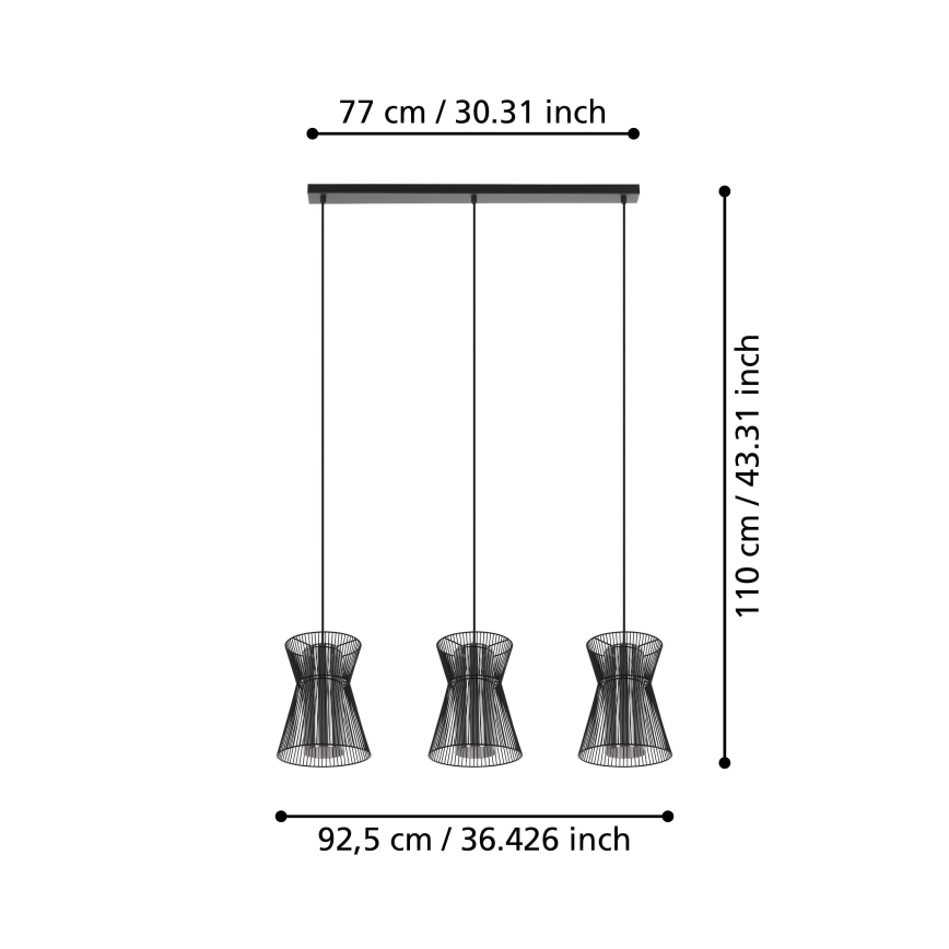 Eglo - Pendel 3xE27/40W/230V sort