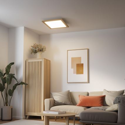 Eglo - LED RGB dæmpbart påbygningspanel SALOBRENA-C WOOD LED/40W/230V 2700-6500K 49,5x49,5 cm brun + fjernbetjening
