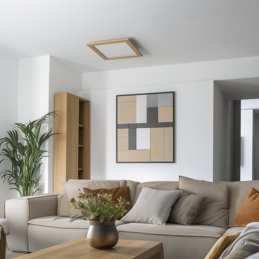 Eglo - LED RGB dæmpbart påbygningspanel SALOBRENA-C WOOD LED/40W/230V 2700-6500K 49,5x49,5 cm brun + fjernbetjening