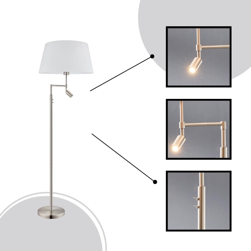 Eglo/Edi Belysning - LED gulvlampe SANTANDER 1xE27/11W/230V + LED/2,3W mat krom