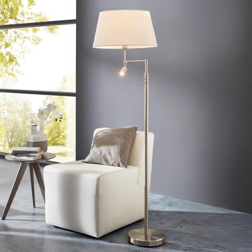 Eglo/Edi Light - LED gulvlampe SANTANDER 1xE27/11W/230V + LED/2,3W mat krom