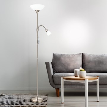 EGLO - Gulvlampe 1xE27/60W + 1xE14/25W mat krom