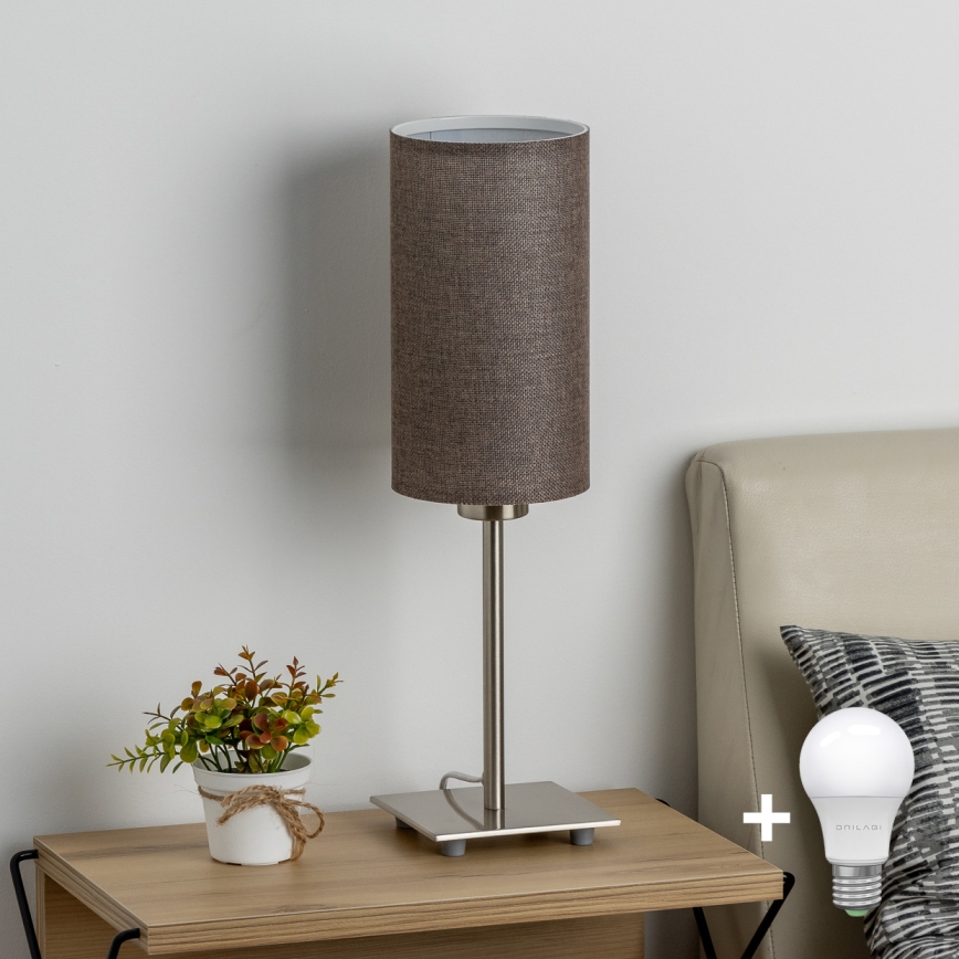 Eglo - LED bordlampe TUNJA 1xE27/60W/230V 26,5 cm mat krom/brun