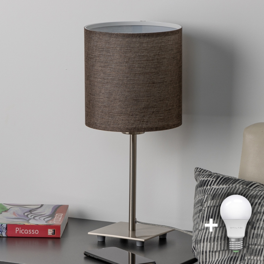 Eglo - LED bordlampe TUNJA 1xE27/60W/230V 26,5 cm mat krom/brun