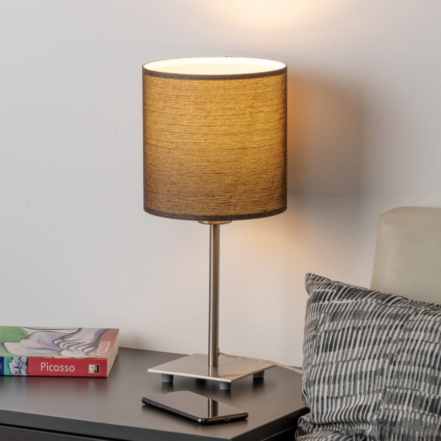 Eglo - LED bordlampe TUNJA 1xE27/60W/230V 26,5 cm mat krom/brun