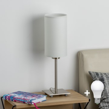 Eglo - LED bordlampe TUNJA 1xE27/60W/230V 26,5 cm mat krom/hvid