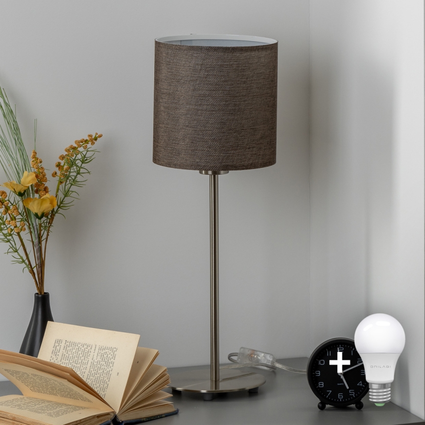 Eglo - LED  Bordlampe TUNJA 1xE27/60W/230V 38,5 cm mat krom/brun