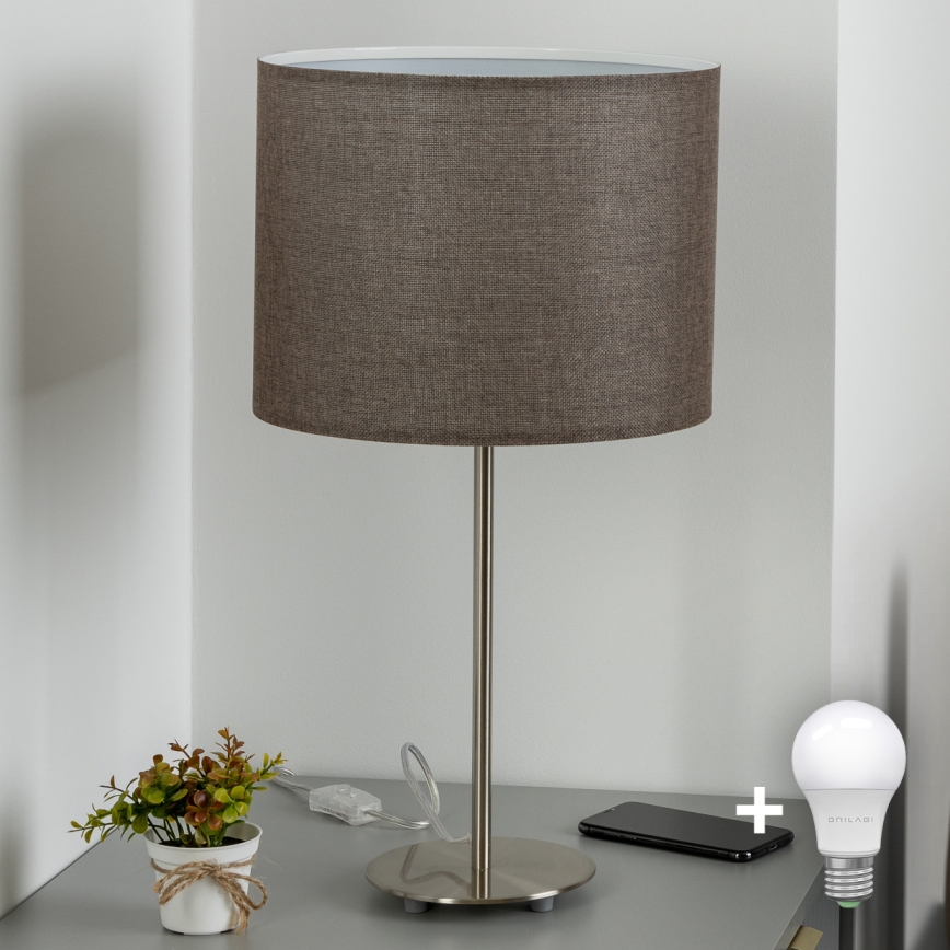 Eglo - LED  Bordlampe TUNJA 1xE27/60W/230V 38,5 cm mat krom/brun