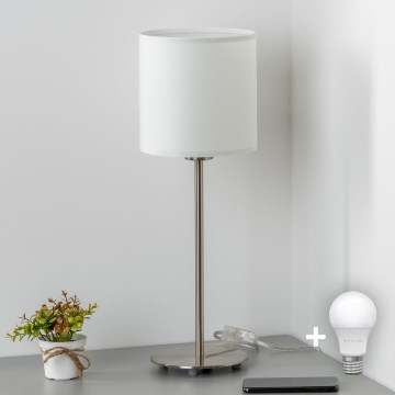 Eglo - LED  Bordlampe TUNJA 1xE27/60W/230V 38,5 cm mat krom/hvid