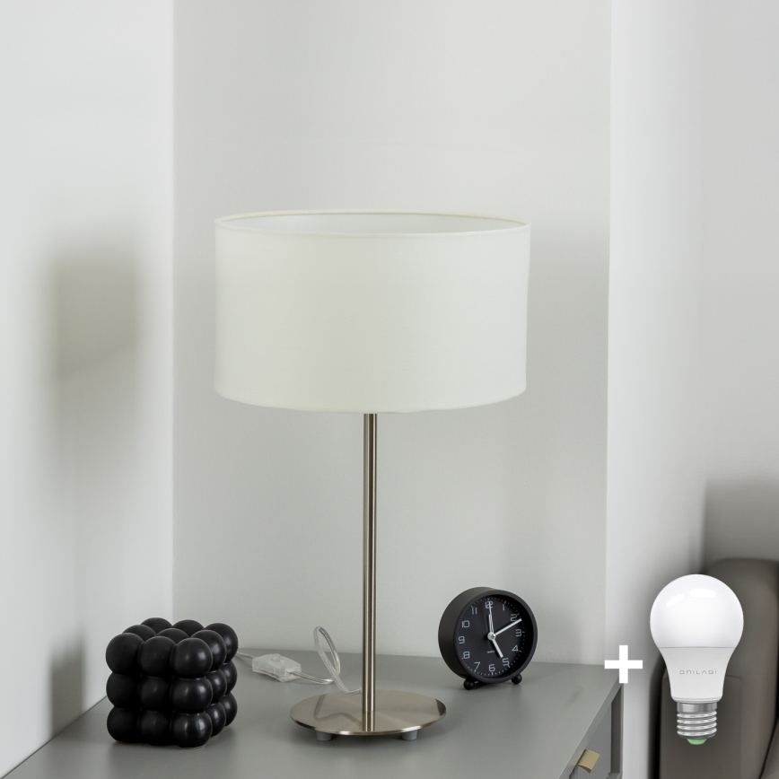 Eglo - LED  Bordlampe TUNJA 1xE27/60W/230V 38,5 cm mat krom/hvid