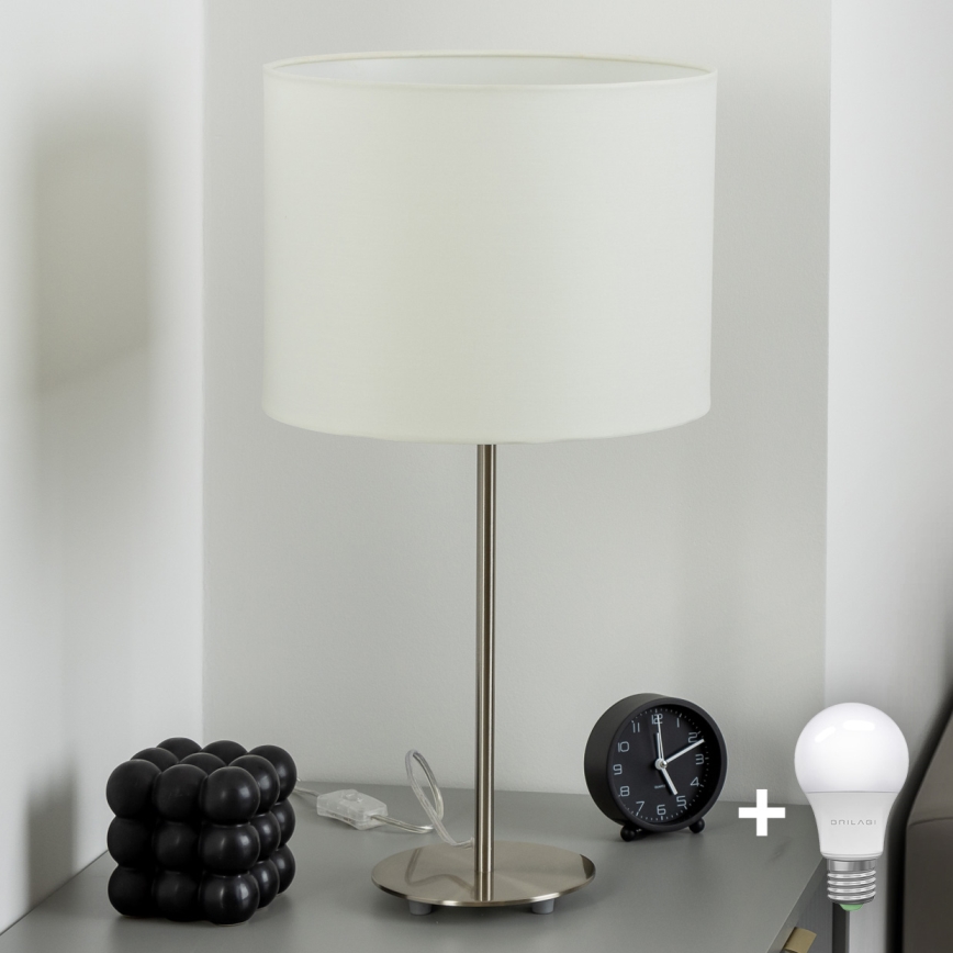 Eglo - LED  Bordlampe TUNJA 1xE27/60W/230V 38,5 cm mat krom/hvid