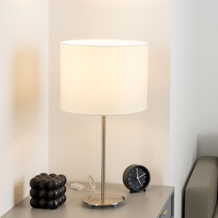 Eglo - LED  Bordlampe TUNJA 1xE27/60W/230V 38,5 cm mat krom/hvid