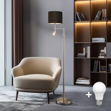 Eglo - LED gulvlampe TUNJA 1xE27/60W/230V + LED/2,1W diameter 30 cm mat krom/brun
