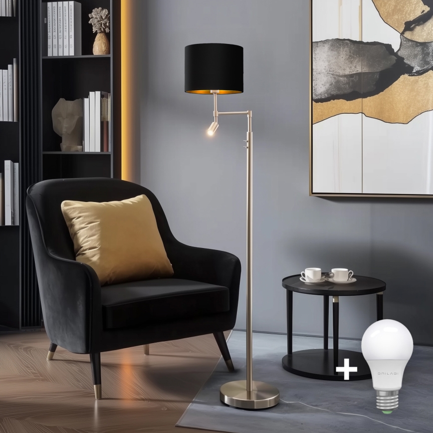 Eglo - LED gulvlampe TUNJA 1xE27/60W/230V + LED/2,1W diameter 30 cm mat krom/sort