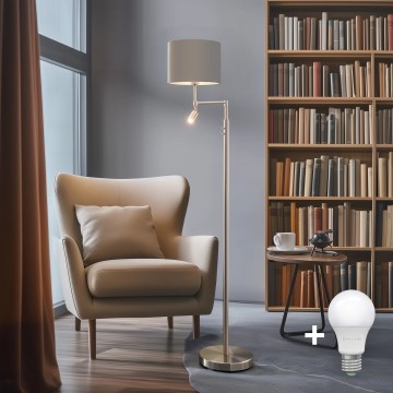 Eglo - LED gulvlampe TUNJA 1xE27/60W/230V + LED/2,1W diameter 30 cm mat krom/taupe