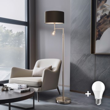 Eglo - LED gulvlampe TUNJA 1xE27/60W/230V + LED/2,1W diameter 38 cm mat krom/brun
