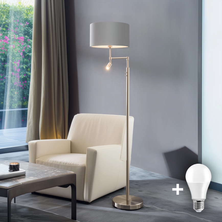 Eglo - LED gulvlampe TUNJA 1xE27/60W/230V + LED/2,1W diameter 38 cm mat krom/grå
