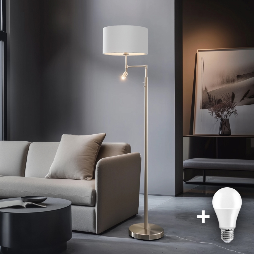 Eglo - LED gulvlampe TUNJA 1xE27/60W/230V + LED/2,1W diameter 38 cm mat krom/hvid