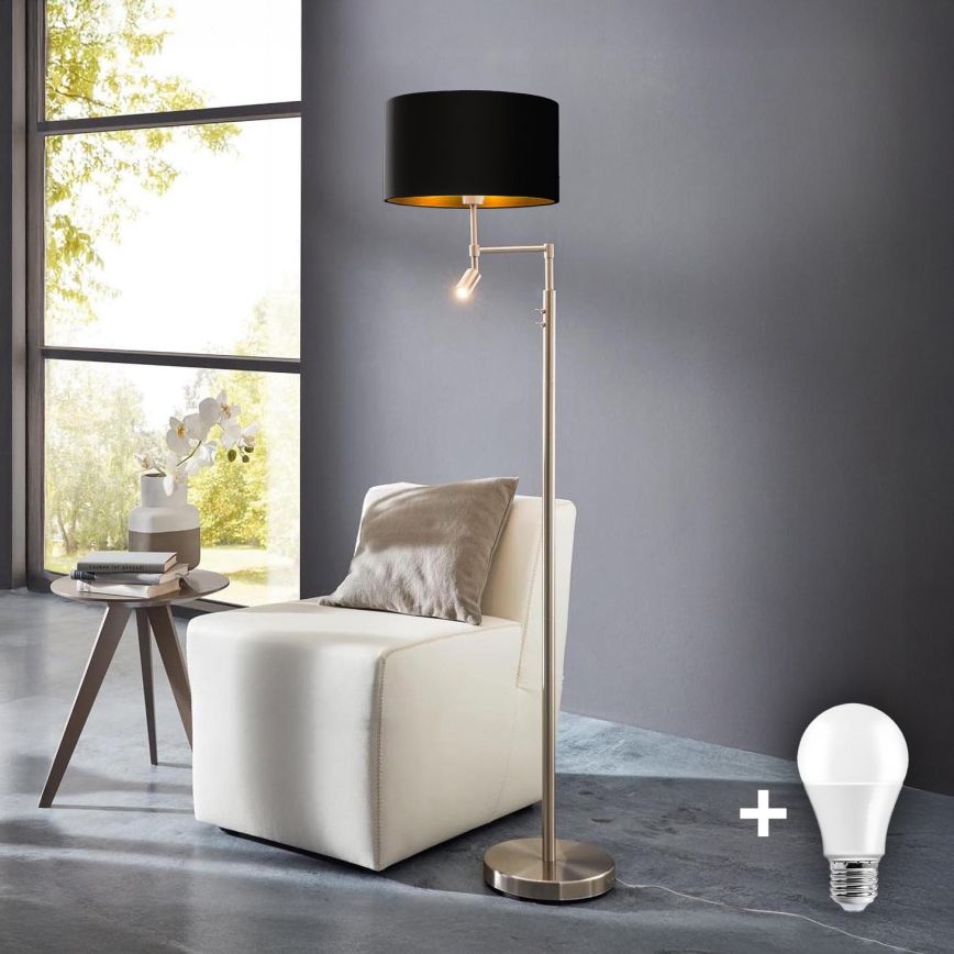 Eglo - LED gulvlampe TUNJA 1xE27/60W/230V + LED/2,1W diameter 38 cm mat krom/sort