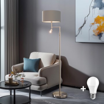 Eglo - LED gulvlampe TUNJA 1xE27/60W/230V + LED/2,1W diameter 38 cm mat krom/taupe