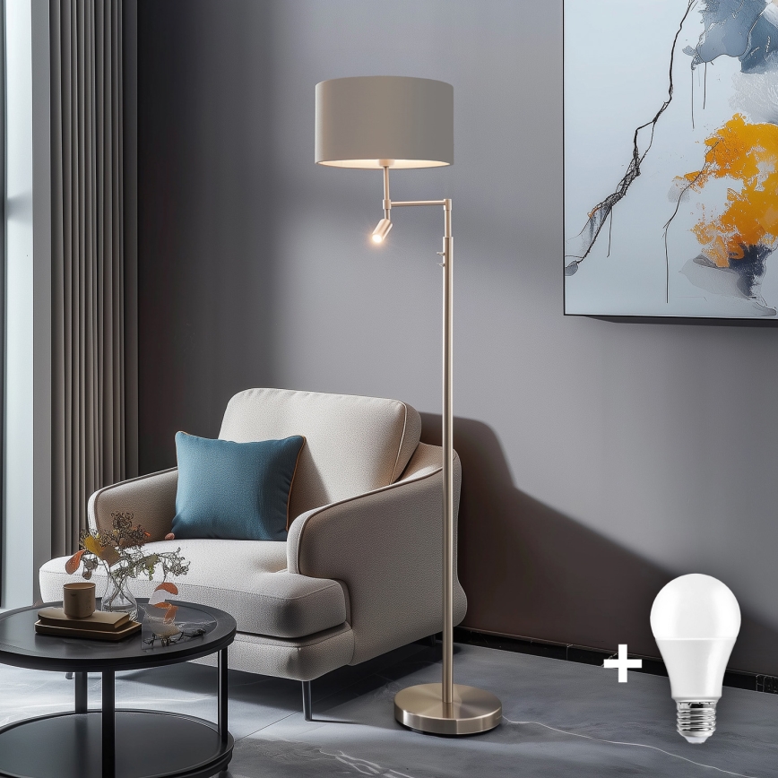Eglo - LED gulvlampe TUNJA 1xE27/60W/230V + LED/2,1W diameter 38 cm mat krom/taupe