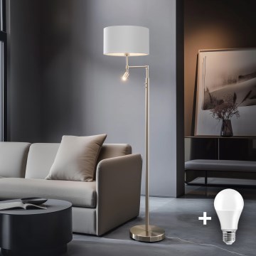 Eglo - LED-gulvlampe TUNJA 1xE27/60W/230V + LED/2,1W Ø 38 cm mat krom/hvid