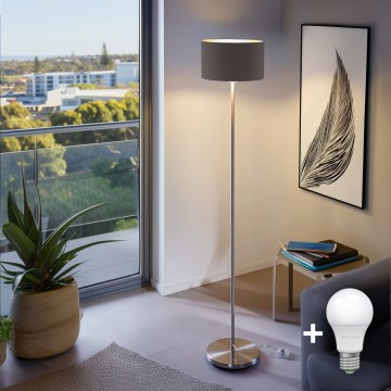 Eglo - LED  Gulvlampe TUNJA 1xE27/60W/230V mat krom/brun