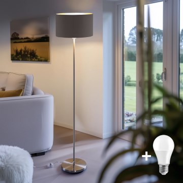 Eglo - LED  Gulvlampe TUNJA 1xE27/60W/230V mat krom/brun