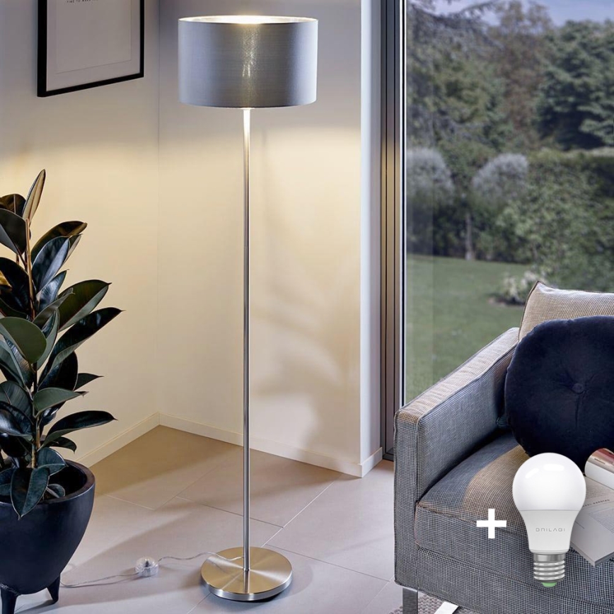 Eglo - LED  Gulvlampe TUNJA 1xE27/60W/230V mat krom/grå