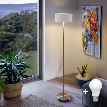 Eglo - LED  Gulvlampe TUNJA 1xE27/60W/230V mat krom/hvid