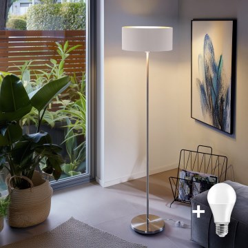 Eglo - LED  Gulvlampe TUNJA 1xE27/60W/230V mat krom/hvid