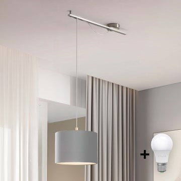 Eglo - LED Loftlampe på kabel CALCENA 1xE27/60W/230V krom/grå